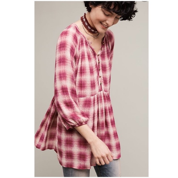 Anthropologie Tops - ANTHROPOLOGIE Calavon Peplum Top NWT Blouse New Large Boho Raspberry Anthro